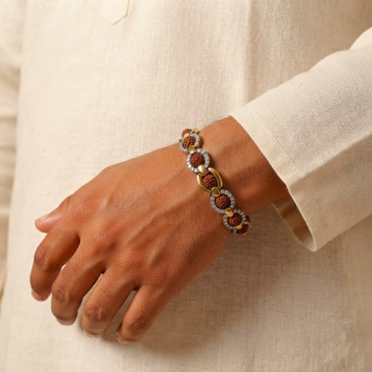 Divine Dual Tone Arc Chain Rudraksha Bracelet