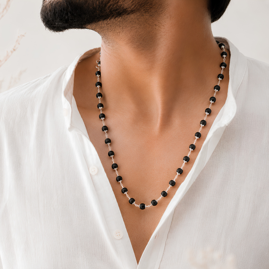 Karungali Silver Cap Mala — Pure Ebony Wood with Premium Silver Caps