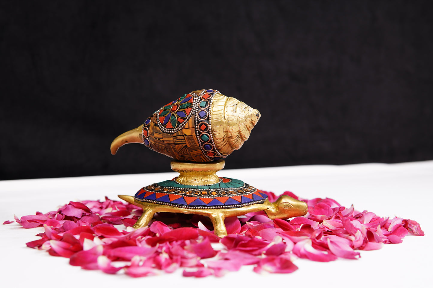 Brass Tortoise with Conch Shell Idol