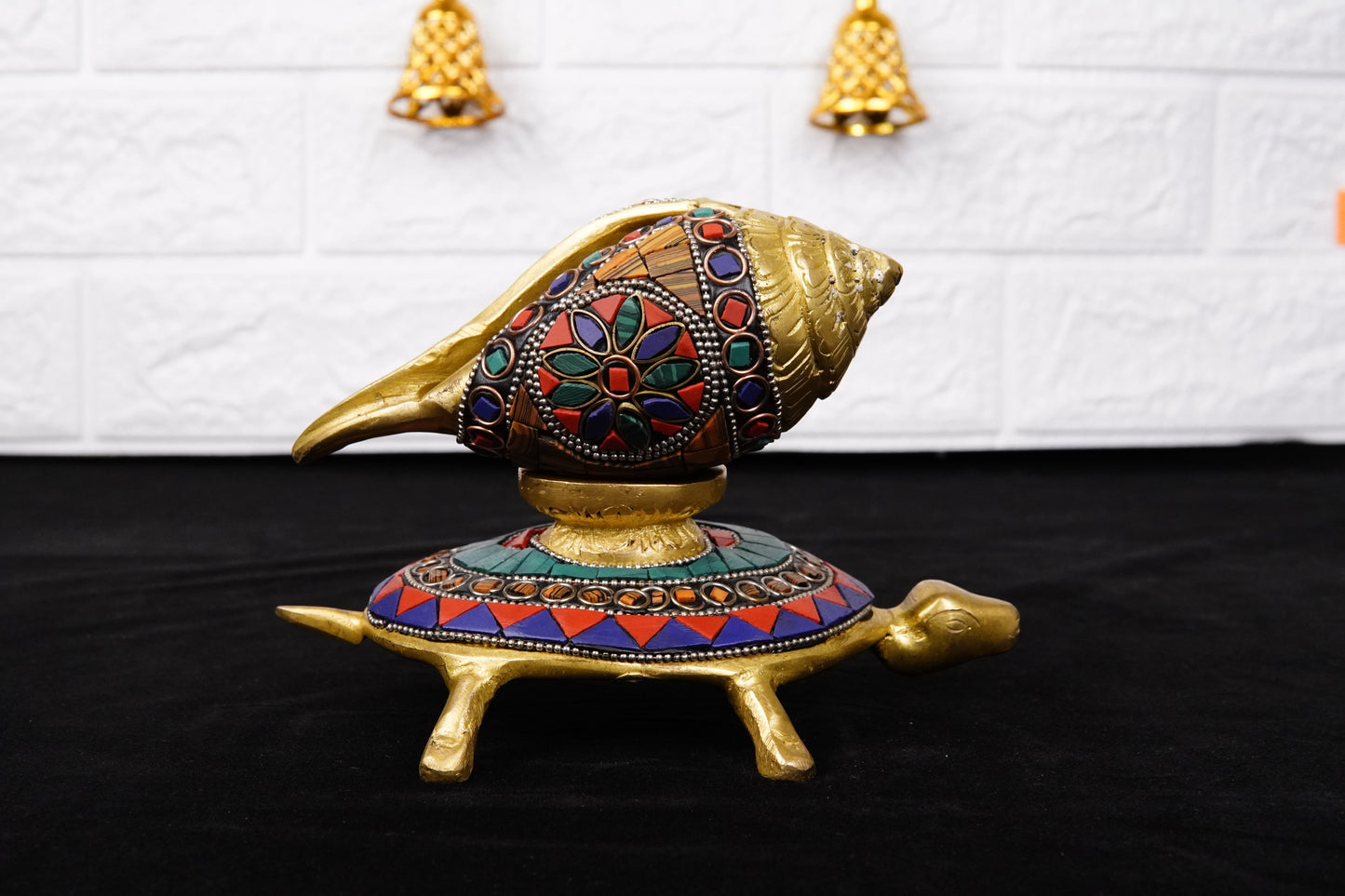 Brass Tortoise with Conch Shell Idol