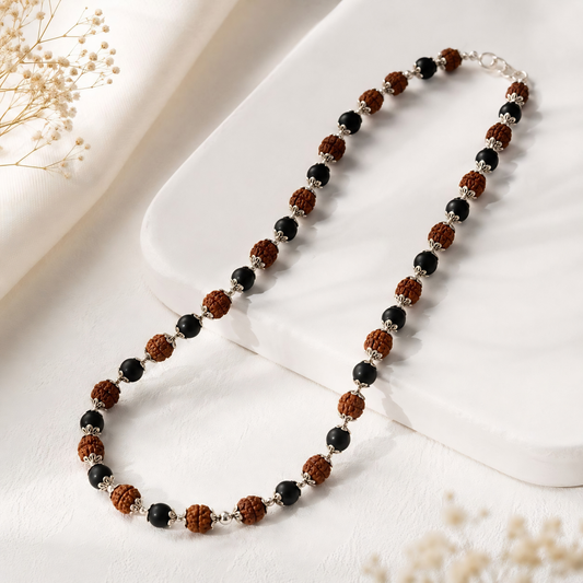 Karungali & Rudraksha Silver Cap Malai