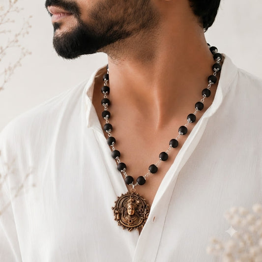 Karungali Mala (Copper Wire) with Lord Murugan Face Pendant in Copper