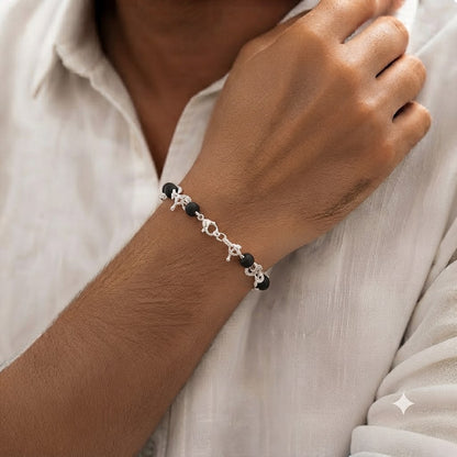 Karungali Beads Floral Silver Bracelet
