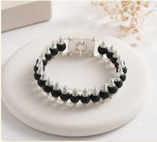 Silver-Plated Karungali Chain Bracelet - Made from Natural Ebony Wood