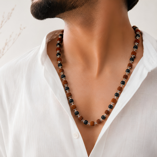 Karungali & Rudraksha Silver Cap Malai