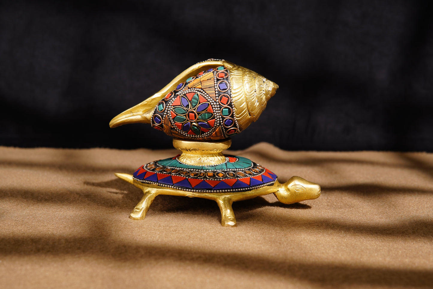 Brass Tortoise with Conch Shell Idol