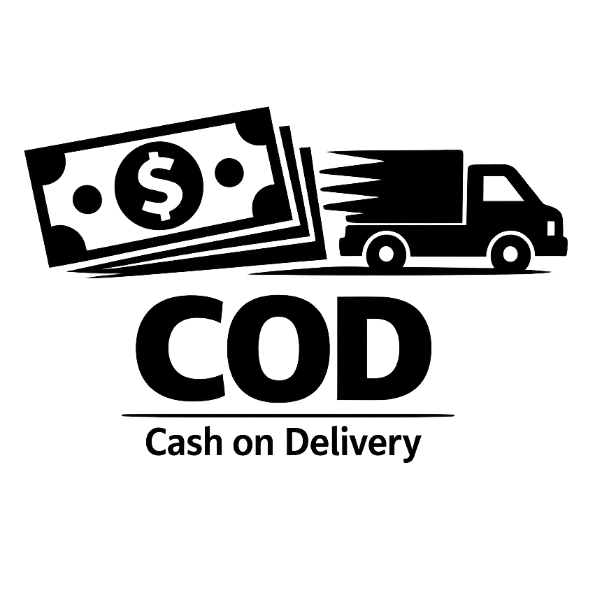Logo with a truck, money, and 'COD Cash on Delivery' text on a white background